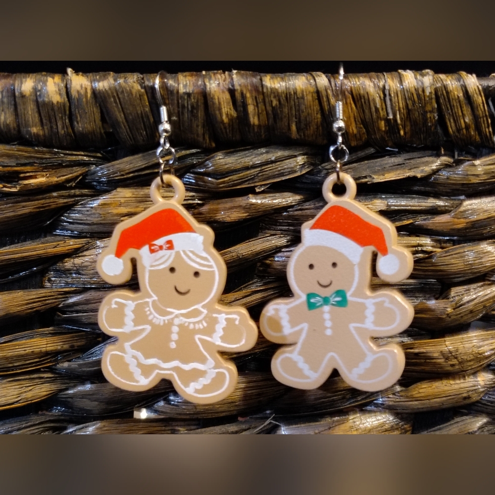 Handmade Gingerbread Couple Earrings | Nickel-Free | Holiday Christmas Jewelry